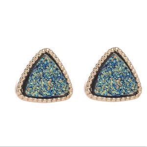 Blue Green Druzy Stud Earrings